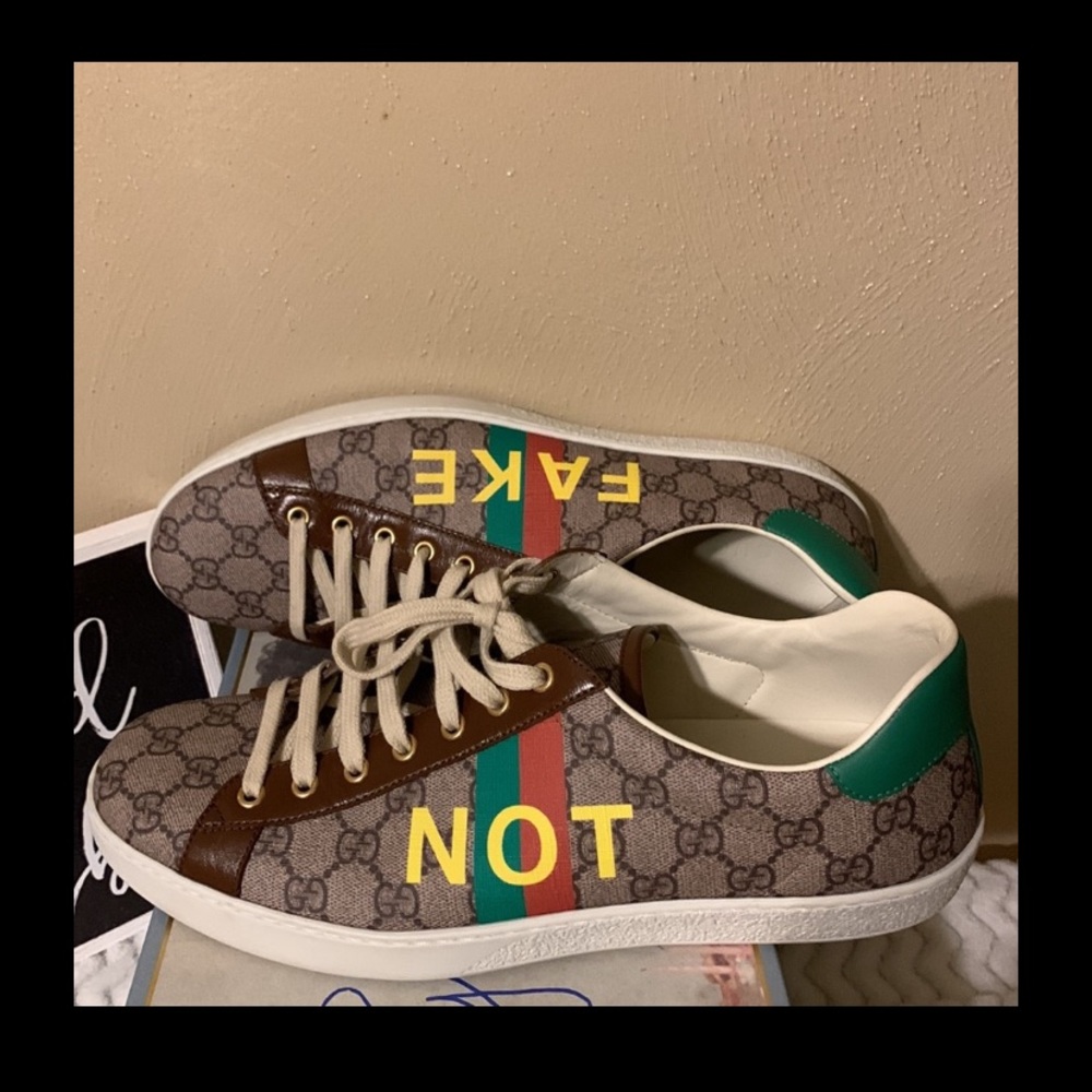 Gucci Ace size 11 sneakers green trim - Picture 8 of 10